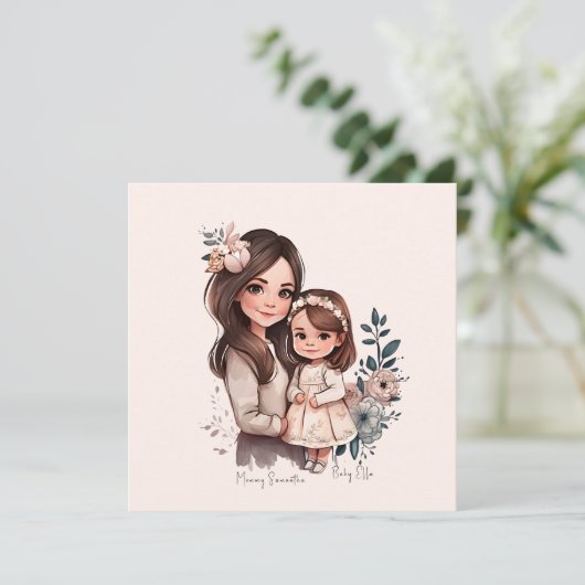 Carte Caution adorable mère et fille (3) (Debout devant)