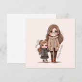 Carte Caution adorable mère et fille (5) (Devant / Derrière)