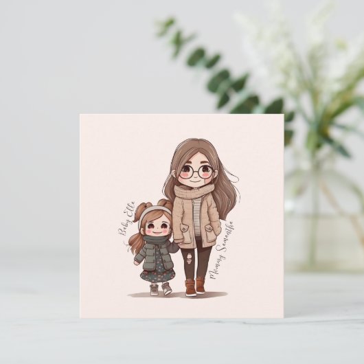 Carte Caution adorable mère et fille (5) (Debout devant)