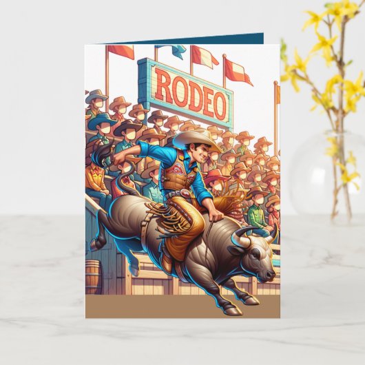 Carte Cavalier de Rodéo Occidental Course de Taureau Per (Fleur jaune)