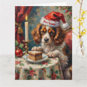 Carte Cavalier King Charles Christmas Pudding Tea Party  (Fleur jaune)