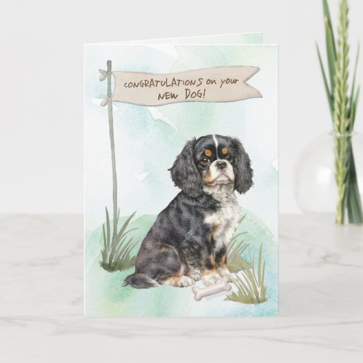 Carte Cavalier King Charles Félicitations Nouveau Chien (Devant)