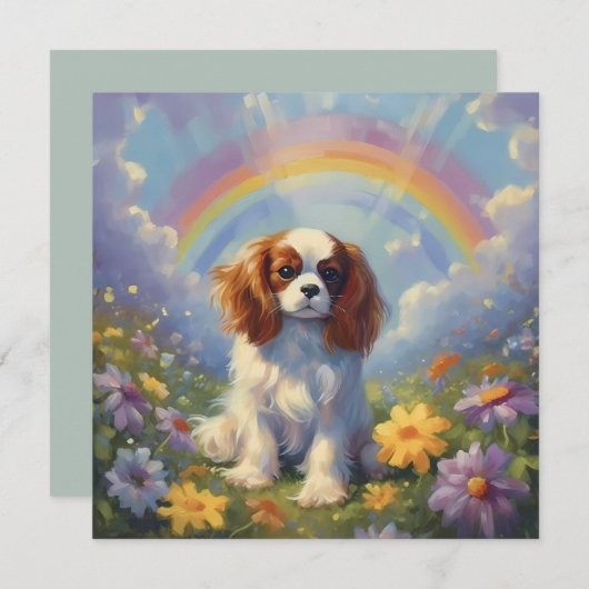 Carte Cavalier King Charles Rainbow Custom Chien Nom (Devant / Derrière)
