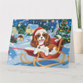 Carte Cavalier King Charles Sleigh Noël de neige (Devant)