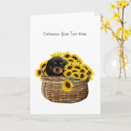 Carte Cavalier King Charles Spaniel (Fleur jaune)