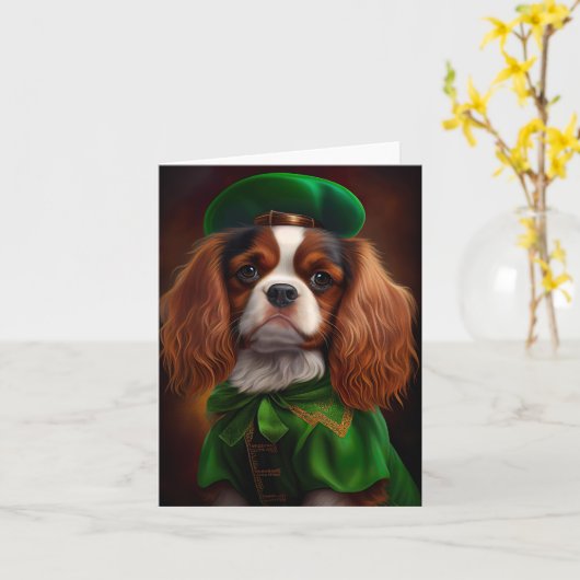 Carte Cavalier King Charles Spaniel à la Saint-Patrick (Fleur jaune)