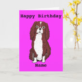 Carte Cavalier King Charles Spaniel Ajouter un nom Anniv (Fleur jaune)