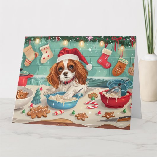 Carte Cavalier King Charles Spaniel Baking Noël (Devant)