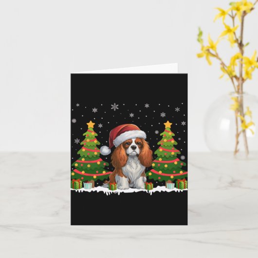 Carte Cavalier King Charles Spaniel Chien Père Noël Noël (Fleur jaune)