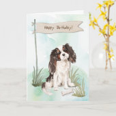 Carte Cavalier King Charles Spaniel Chien sous Anniversa (Fleur jaune)