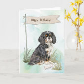 Carte Cavalier King Charles Spaniel Chien sous Anniversa (Fleur jaune)