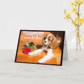 Carte Cavalier King Charles Spaniel chiot qui me manque (Fleur jaune)