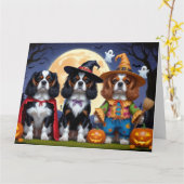 Carte Cavalier King Charles Spaniel Citrouille Halloween (Fleur jaune)