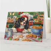 Carte Cavalier King Charles Spaniel Cuisinant pour Noël (Devant)