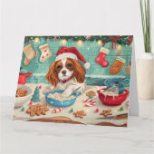 Carte Cavalier King Charles Spaniel Cuisinant pour Noël (Devant)