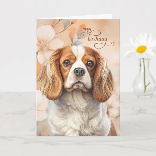 Carte Cavalier King Charles Spaniel Dog Blossom Birthday (Petite plante)