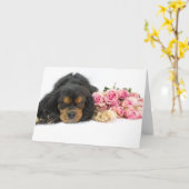 Carte Cavalier King Charles Spaniel Et Rose (Fleur jaune)