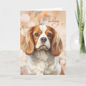 Carte Cavalier King Charles Spaniel Fleur Anniversaire (Devant)