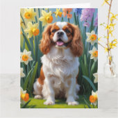 Carte Cavalier King Charles Spaniel Fleurs de printemps  (Fleur jaune)