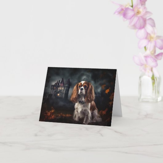 Carte Cavalier King Charles Spaniel Halloween effrayant (Orchidée)