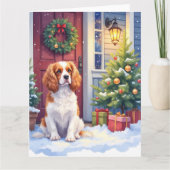 Carte Cavalier King Charles Spaniel Noël enneigé (Devant)