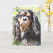 Carte Cavalier King Charles Spaniel peint (Fleur jaune)
