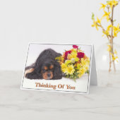 Carte Cavalier King Charles Spaniel 'Pensée pour t (Fleur jaune)