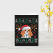 Carte Cavalier King Charles Spaniel Père Noël Pull Ugly  (Fleur jaune)