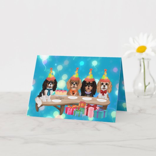 Carte Cavalier King Charles Spaniel pour son anniversair (Petite plante)