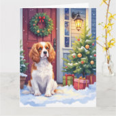 Carte Cavalier King Charles Spaniel Snowy Christmas (Fleur jaune)