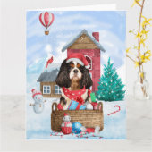 Carte Cavalier King Chien Dans la maison de Noël pour ch (Fleur jaune)