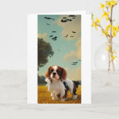 Carte cavalier roi charles spaniel halloween AI (Fleur jaune)