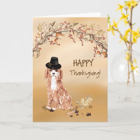 Carte Cavapoo Funny Pèlerin Casquette Thanksgiving (Fleur jaune)