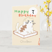 Carte Ce Chat Vie Cute Kitty Enfants Nom Modifiable (Fleur jaune)