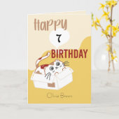 Carte Ce chat Vie Kitty en boîte Enfants Editable Annive (Fleur jaune)