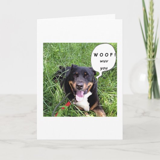 CARTE CE CHIEN PARLANT DIT WOOF - JE T'AIME-ANNIVERSAIRE (Devant)