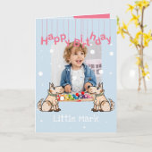 Carte Ce Chien Vie Bleu Garçon Photo Anniversaire (Fleur jaune)