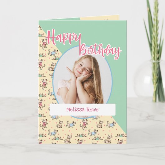 Carte Ce Chien Vie Jaune Vert Photo Anniversaire (Devant)