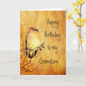 Carte Cedar Waxwing Bird Best Grandson Birthday (Fleur jaune)