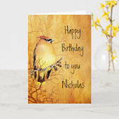 Carte Cèdre cire Oiseau Nom personnalisé Anniversaire (Fleur jaune)