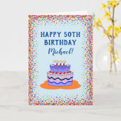 Carte Célébration colorée du gâteau bleu d'anniversaire (Fleur jaune)