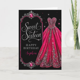 Carte Célébration d'anniversaire rose vif Jewel Sweet 16
