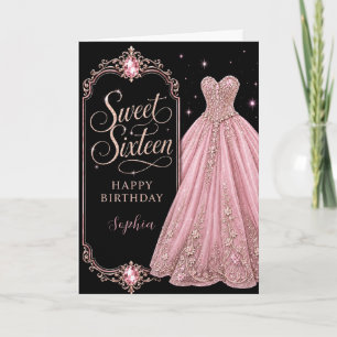 Carte Célébration d'anniversaire Sweet 16 Rose Bijou
