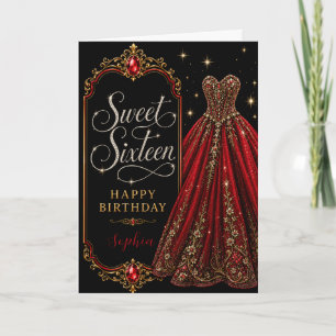 Carte Célébration d'anniversaire Sweet 16 Rouge Joyau