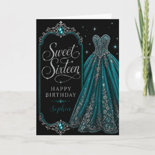 Carte Célébration d'anniversaire Sweet 16 Teal Jewel
