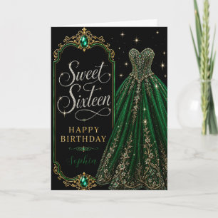 Carte Célébration d'anniversaire Sweet 16 vert émeraude