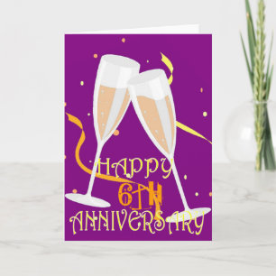 Carte célébration de 6 ans de mariage au champagne