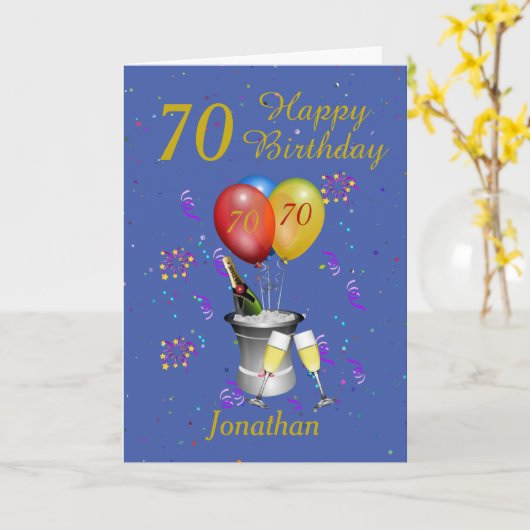 Carte Célébration de 70 ans Blue Gold (Fleur jaune)