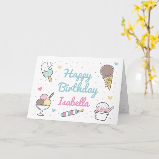 Carte Célébration de crème glacée douce Joyeux anniversa (Fleur jaune)