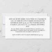 Carte Célébration de la vie Fête de funérailles artisana (Dos)